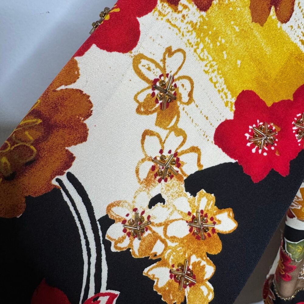 Chico’s Design Silk Blouse Size 3 (XL)Vintage Floral Embellished‎ Shirt Boho - Picture 5 of 11